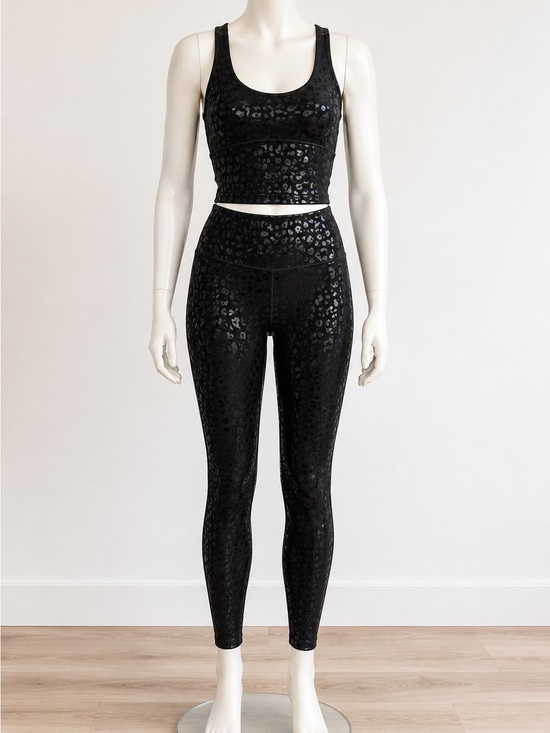 Beyond Yoga Pants - Beyond Yoga Black Shimmer Leopard Print Tank & Leggings Set Women’s Activewear